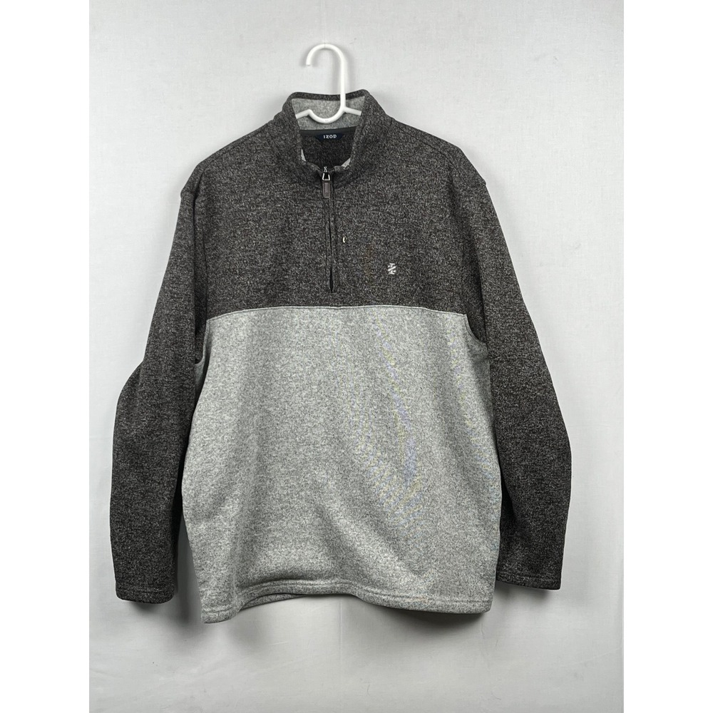 IZOD Quarter Zip Pullover Mens XL Colorblock Fleece Sweater Gray Marl
